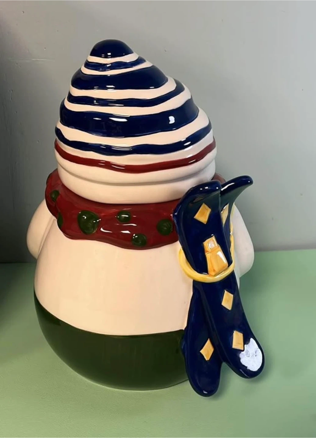 Vintage Ceramic Skiing Snowman Cookie Jar - photo 5
