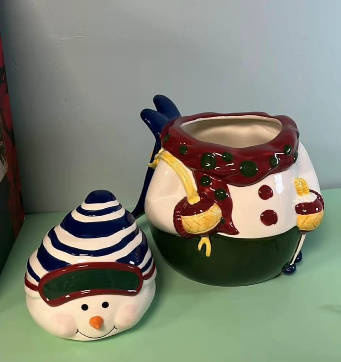 Vintage Ceramic Skiing Snowman Cookie Jar - photo 2