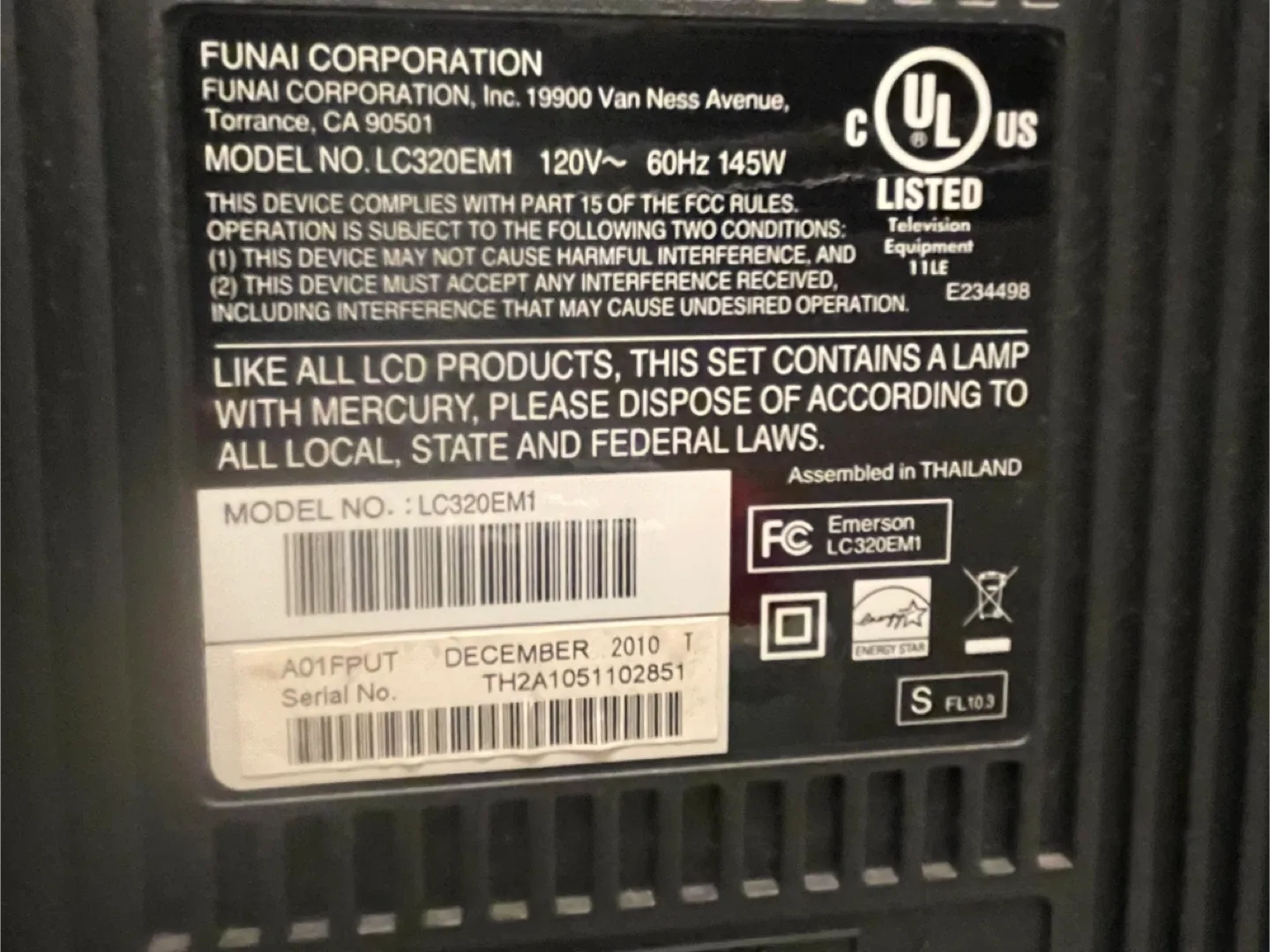 🥕 Emerson 32" Class LCD TV LC320EM1 image indicator(2)