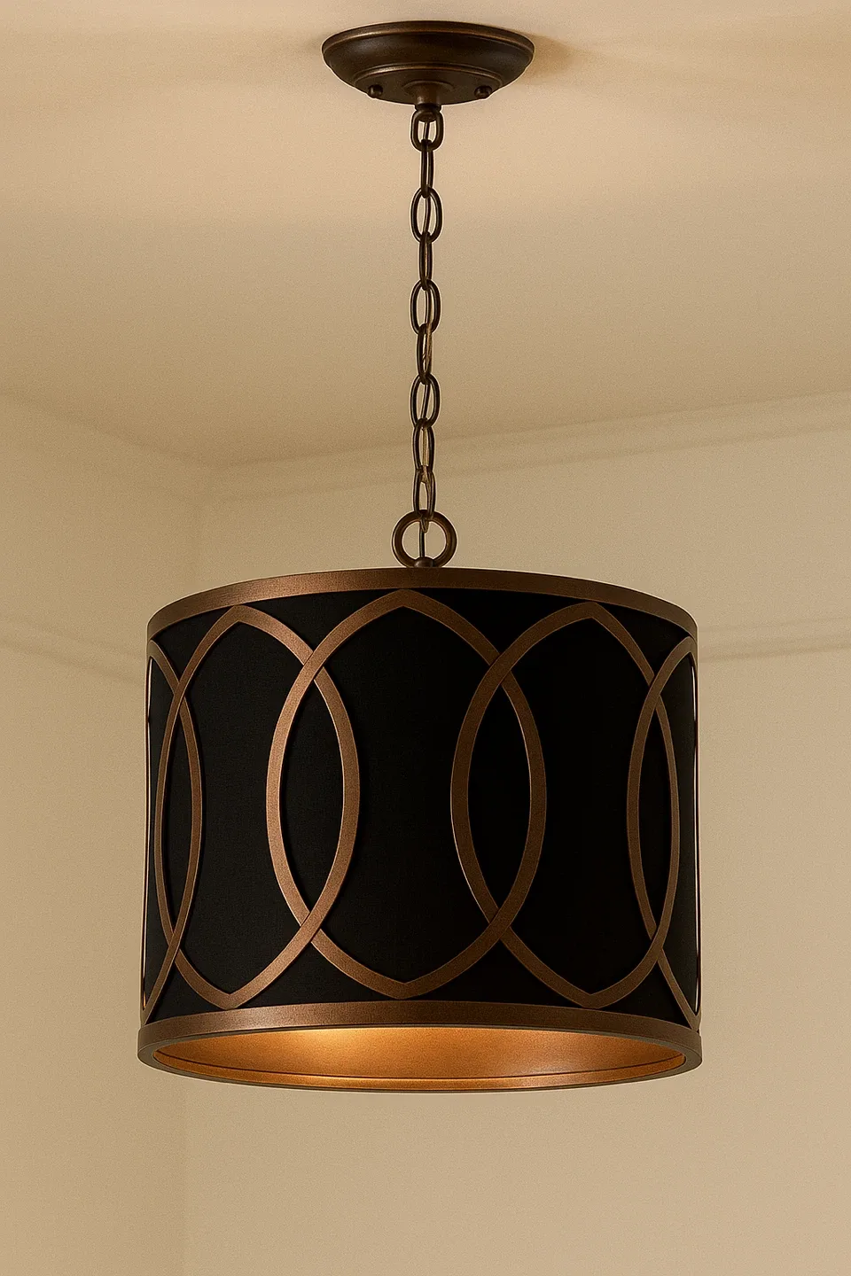 Black & Bronze Drum Pendant Light thumbnail