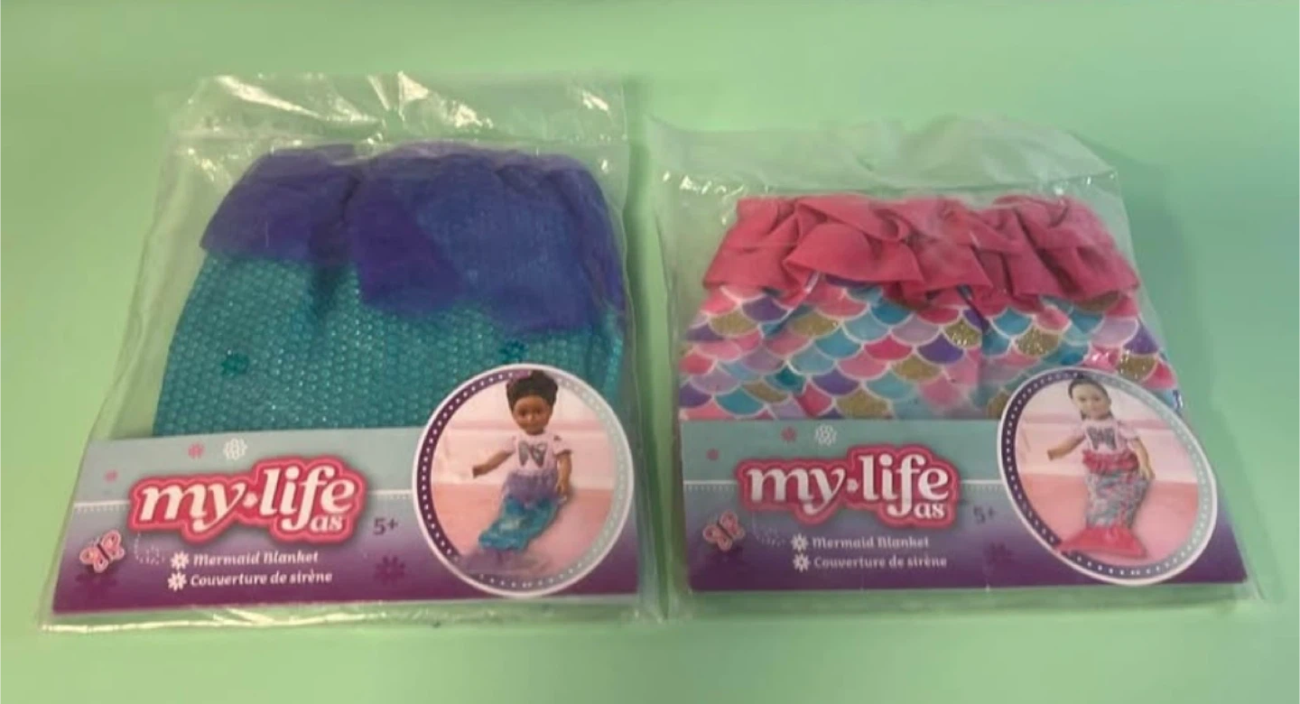 My life as mermaid tail blankets for 18” dolls