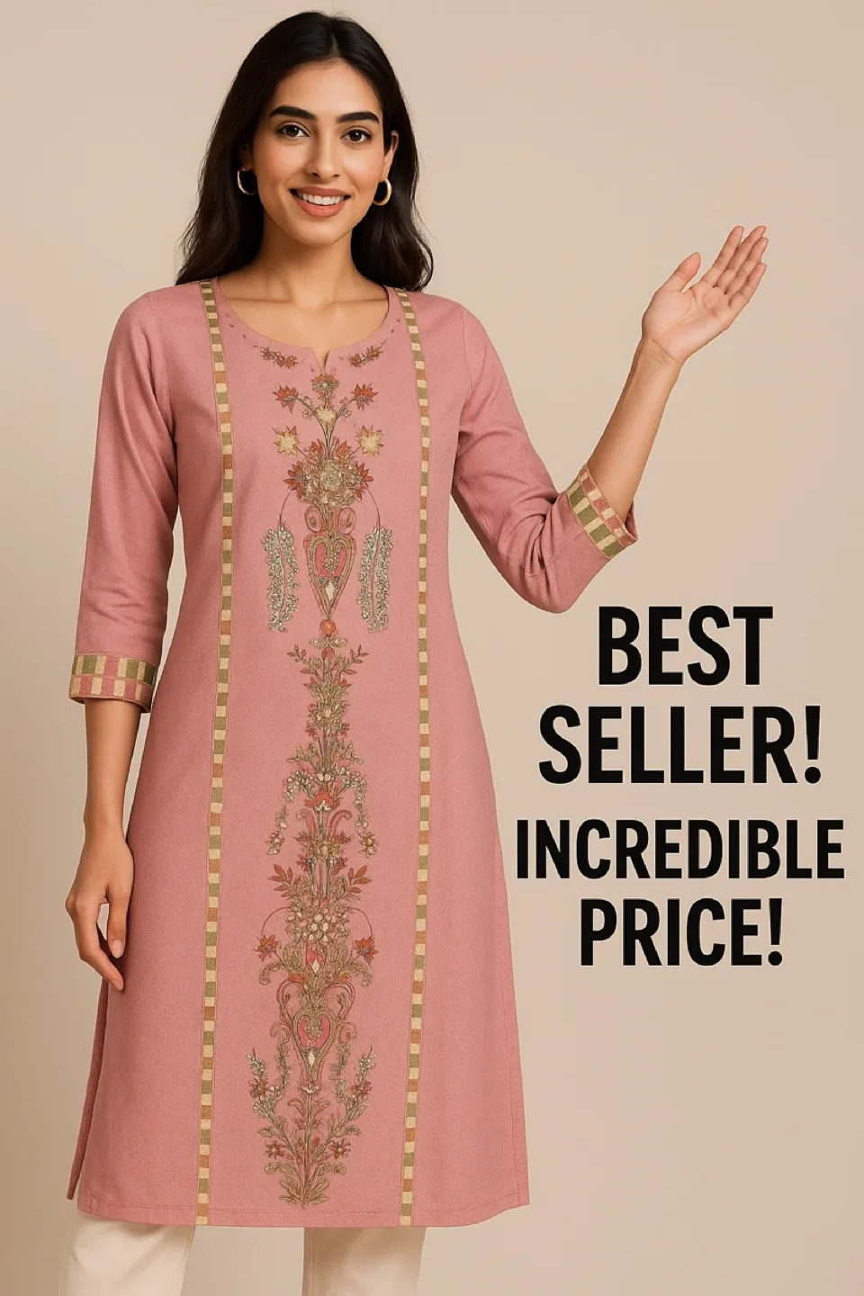 Embroidered Kurti - XL - Red & Blue thumbnail