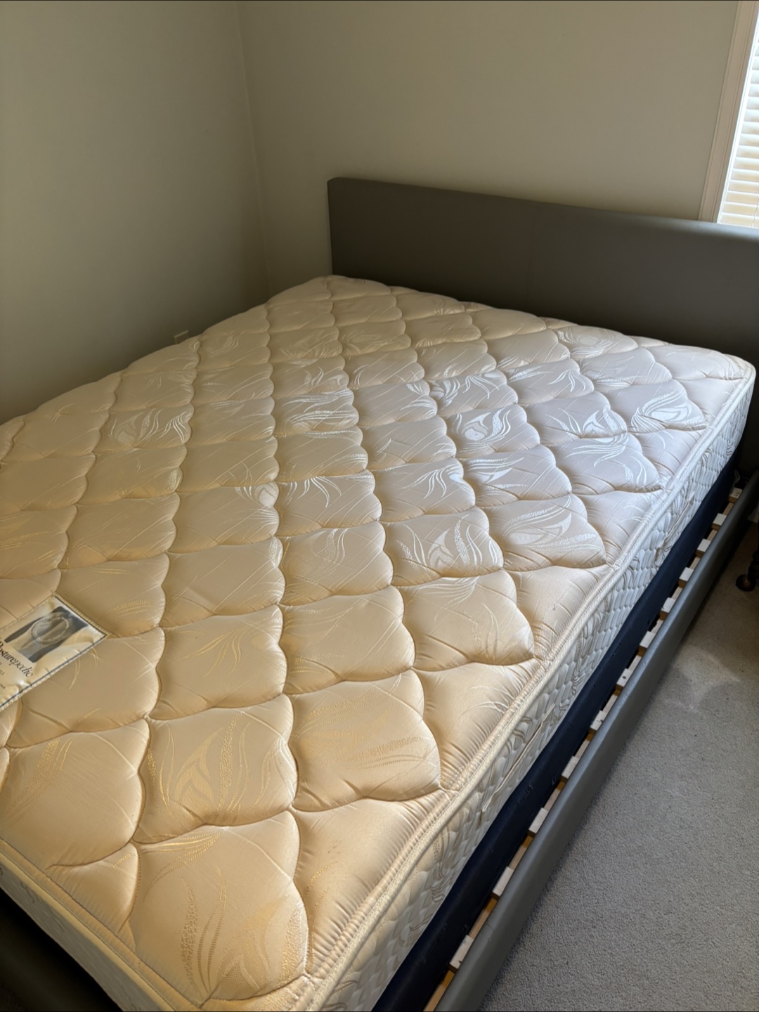 Queen size Bed frame, box spring and Sealy Posturepedic Mattress