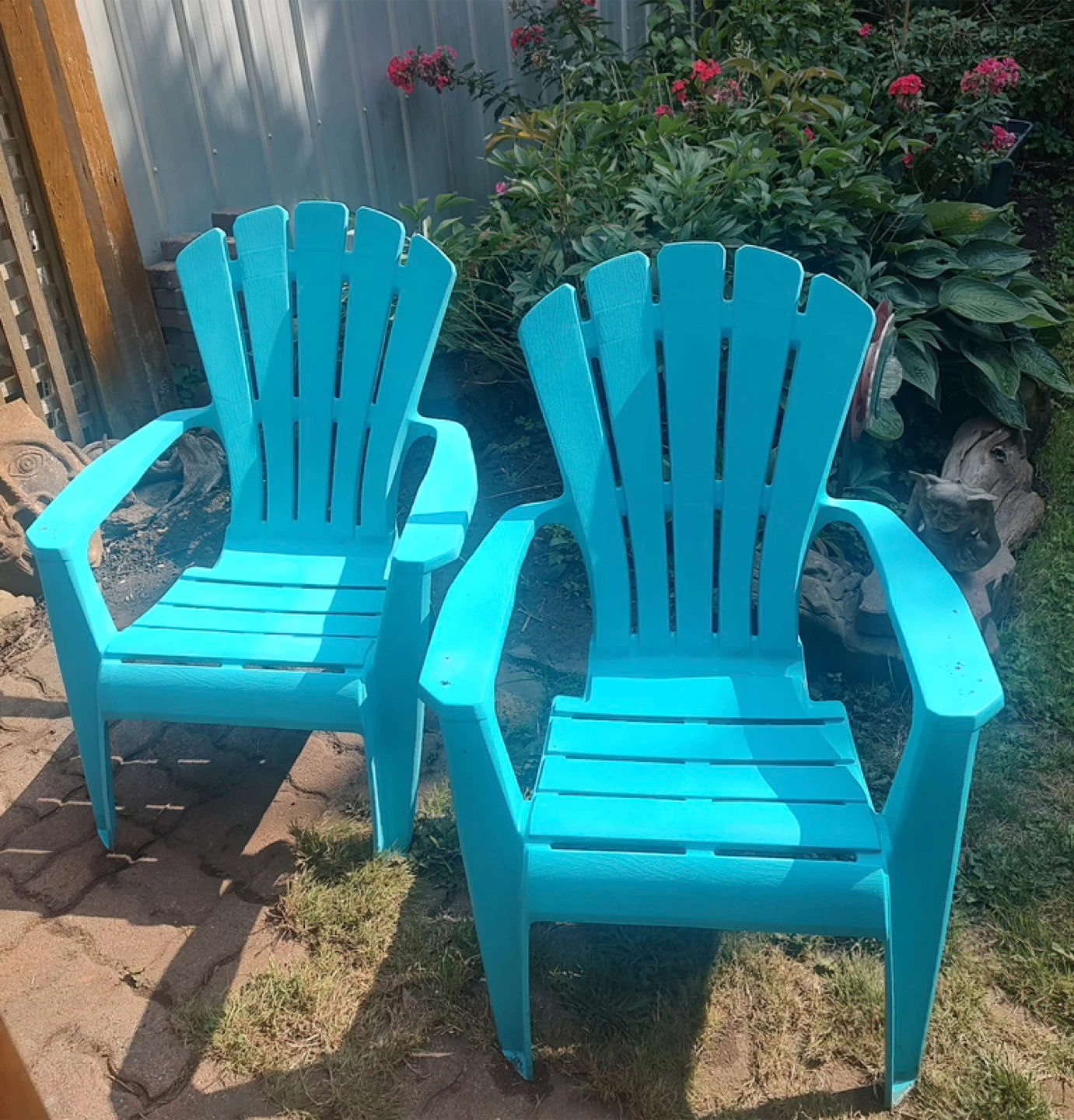 Two Turquoise Adirondack Chairs