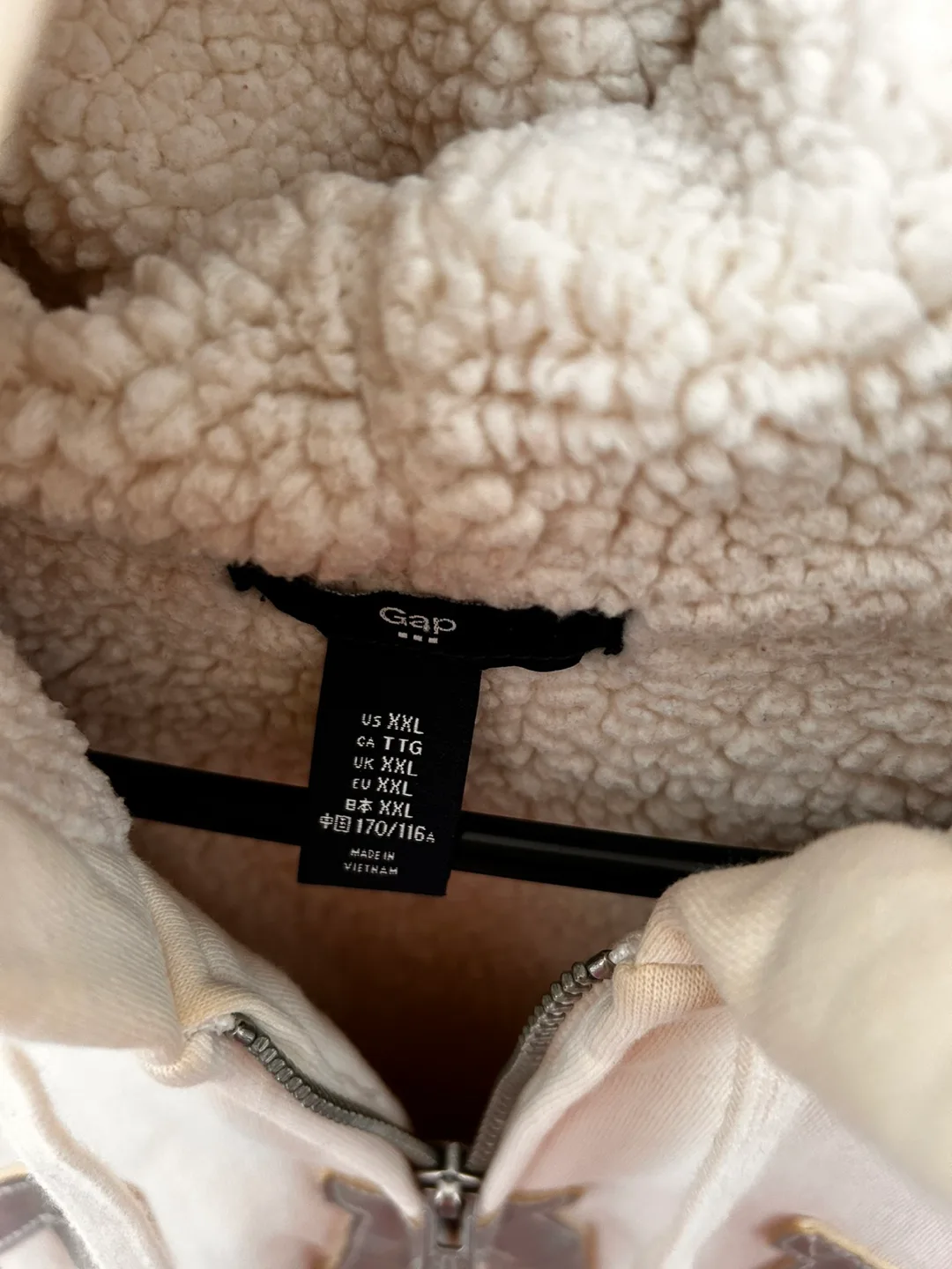 GAP Cream Sherpa Lined Zip Up Hoodie XXL image indicator(3)