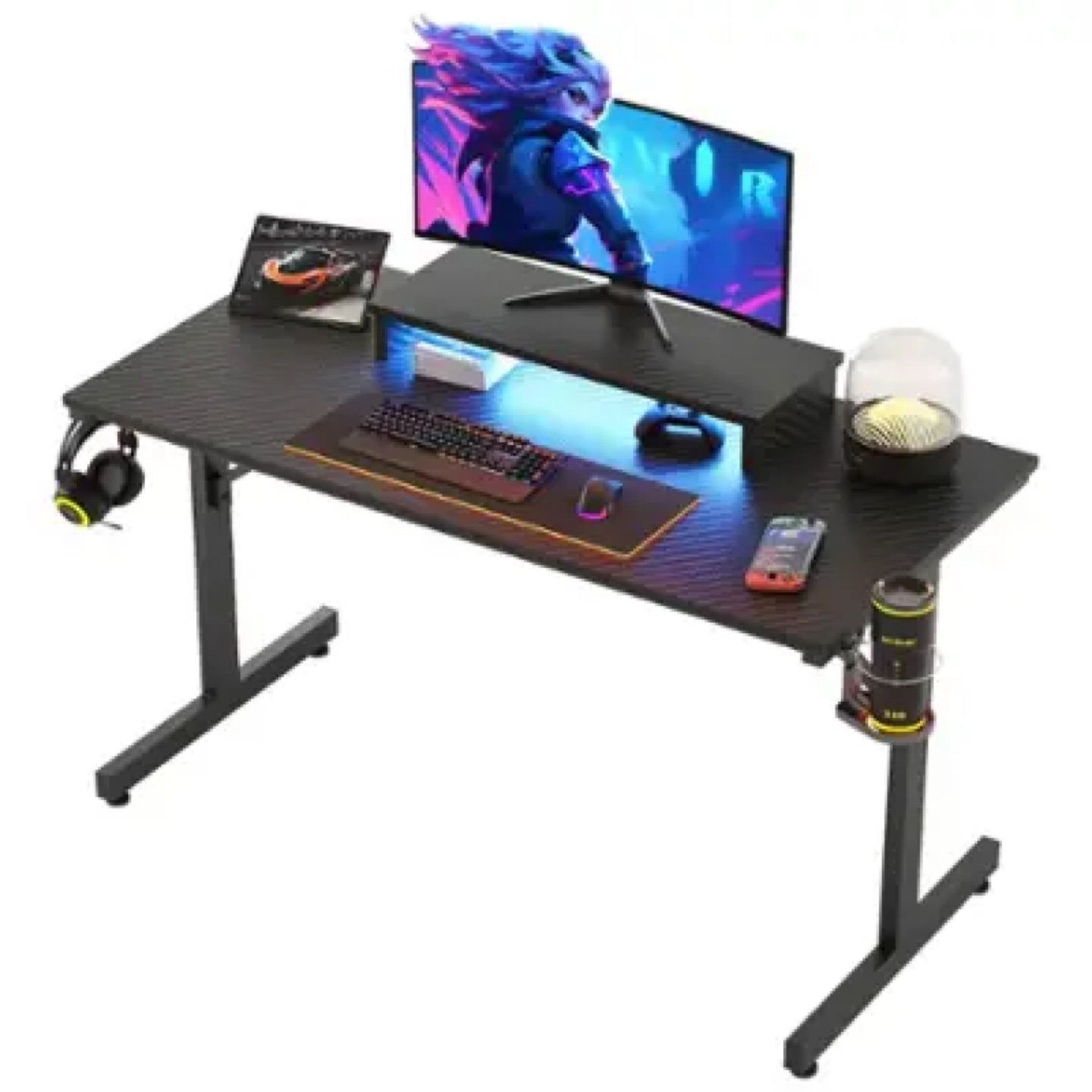 Gaming Desk with Monitor Shelf - Black