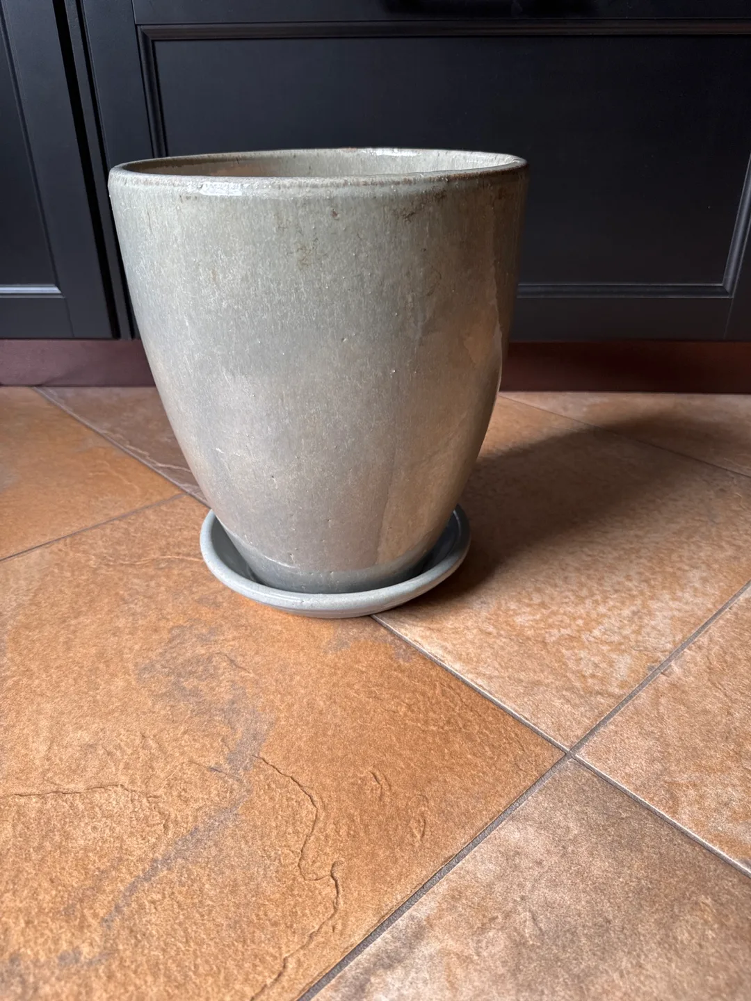 Sage Ceramic Plant Pot with Saucer 1 ft high 10 inches across