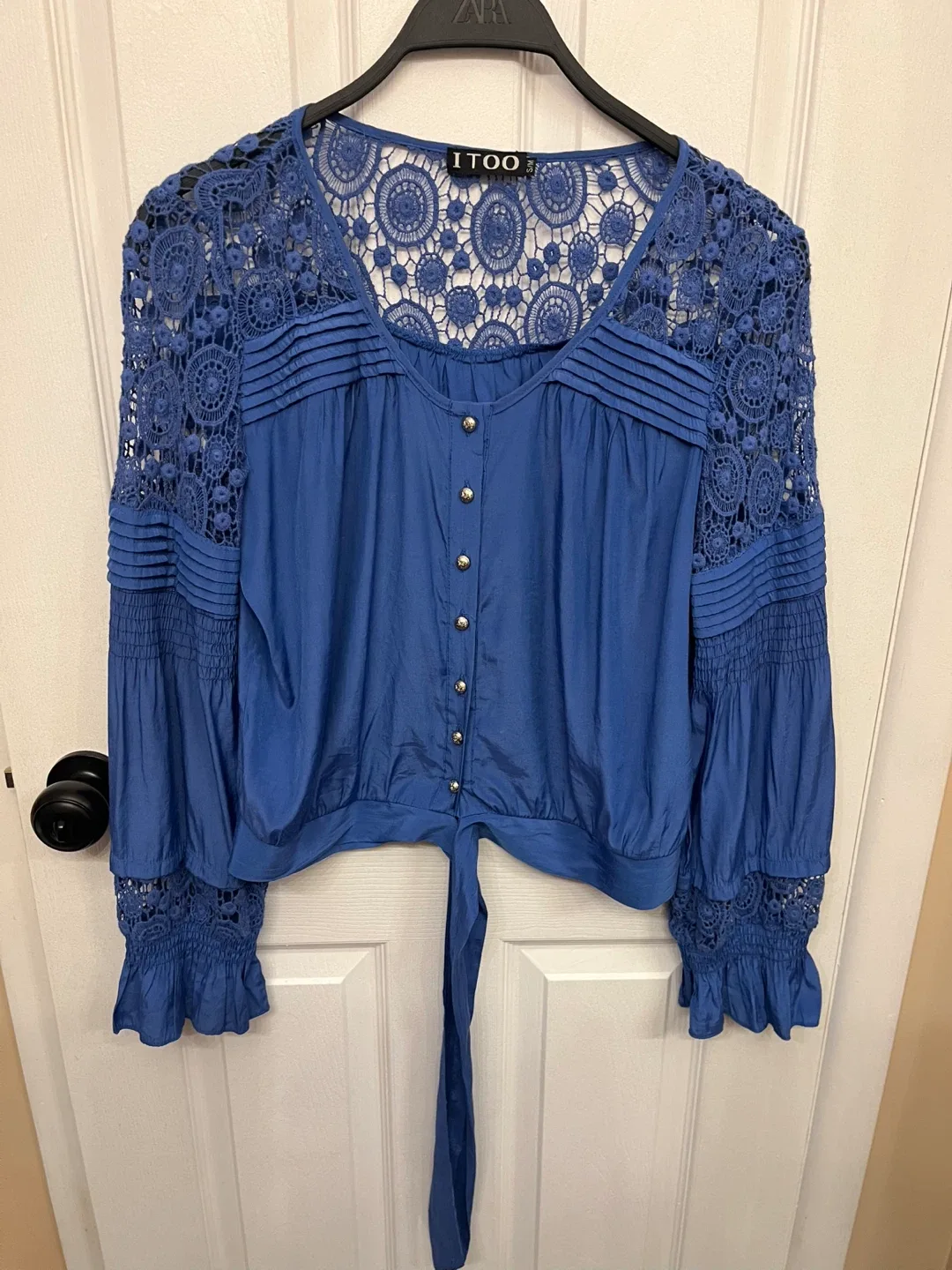 ITOO Blue Boho Crochet Lace Blouse - Size S/M image indicator(4)