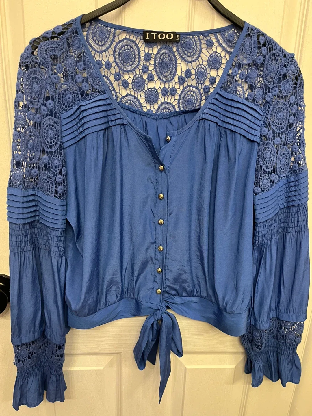 ITOO Blue Boho Crochet Lace Blouse - Size S/M image indicator(8)