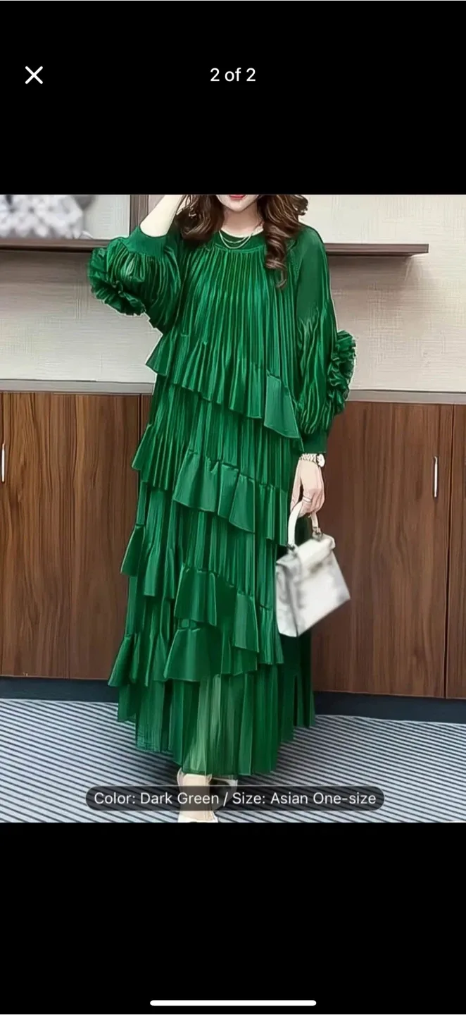Dark Green Tiered Maxi Dress - One Size image indicator(2)