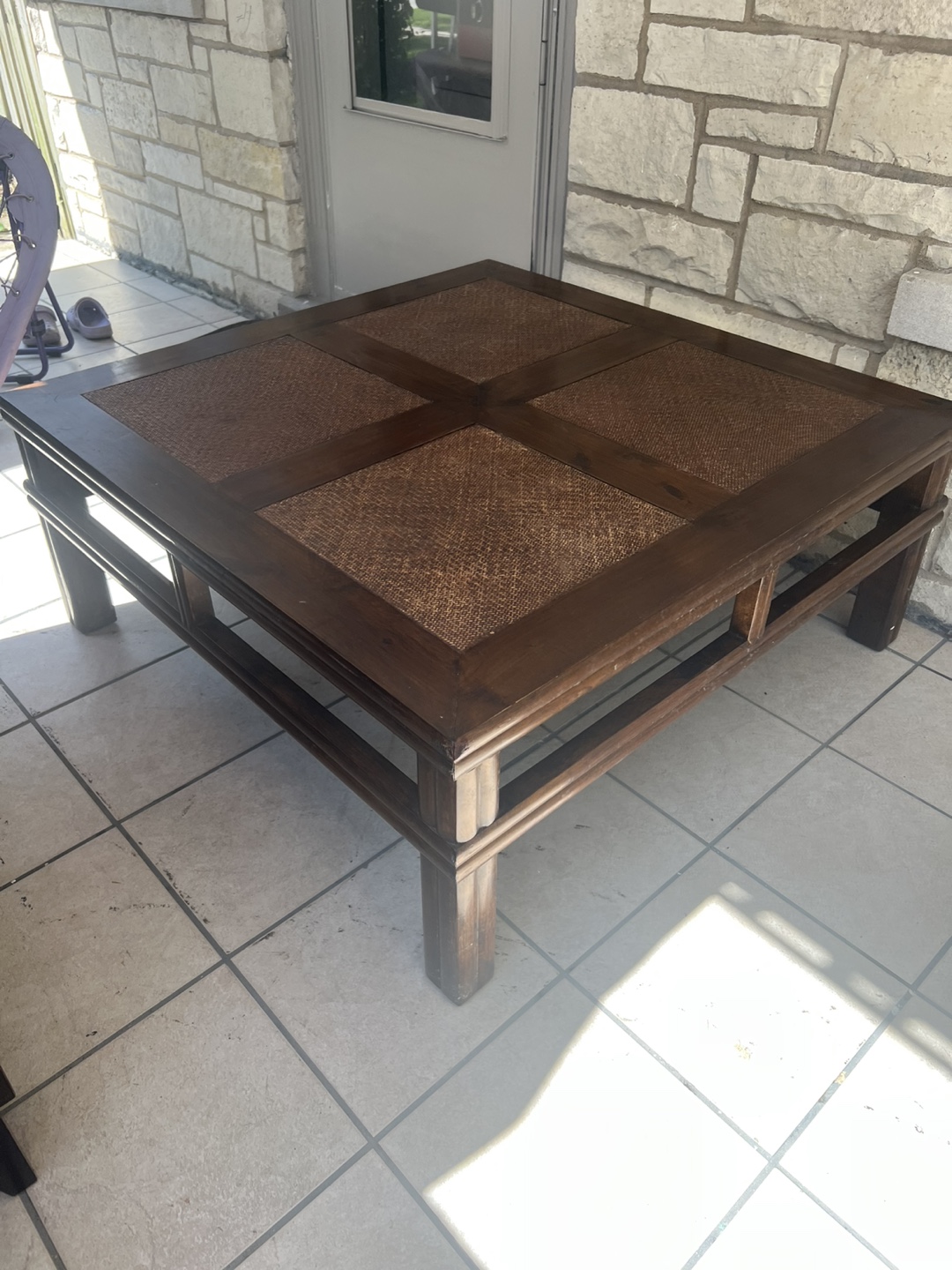 Wooden Coffee Table with Woven Top - photo 4