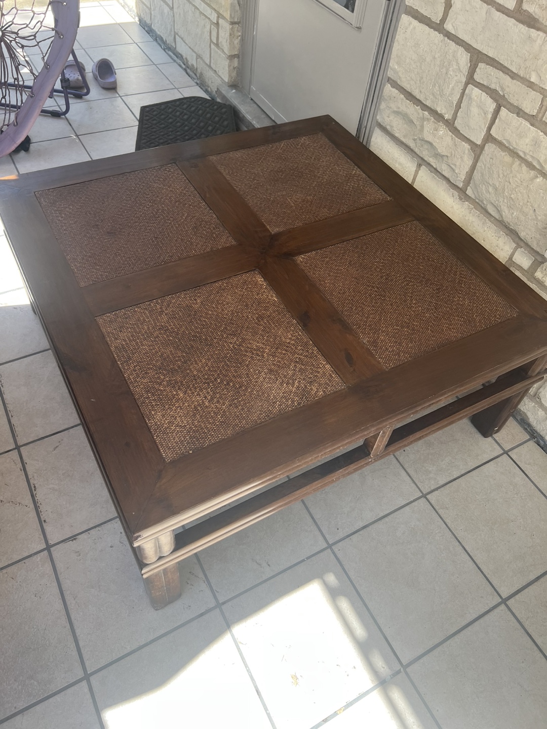 Wooden Coffee Table with Woven Top - photo 2