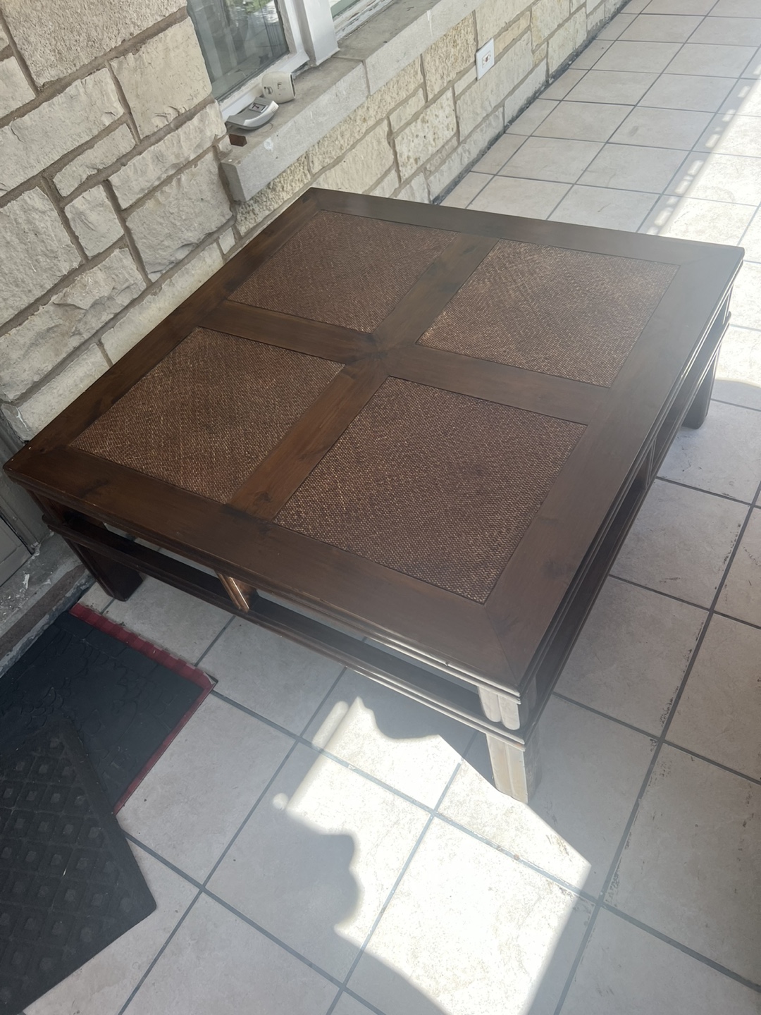 Wooden Coffee Table with Woven Top