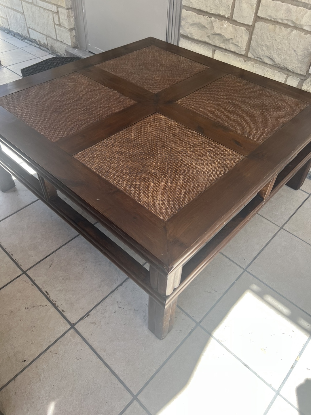 Wooden Coffee Table with Woven Top - photo 3