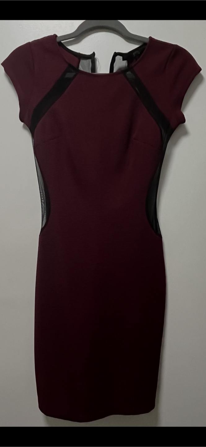 Guess Burgundy Dress with Mesh Detail