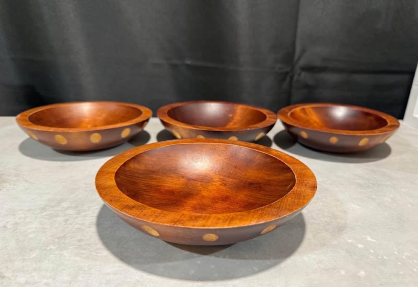 Vintage Baribocraft 🍁Wood Thumbprint Flying Saucer Salad  Bowls - photo 3