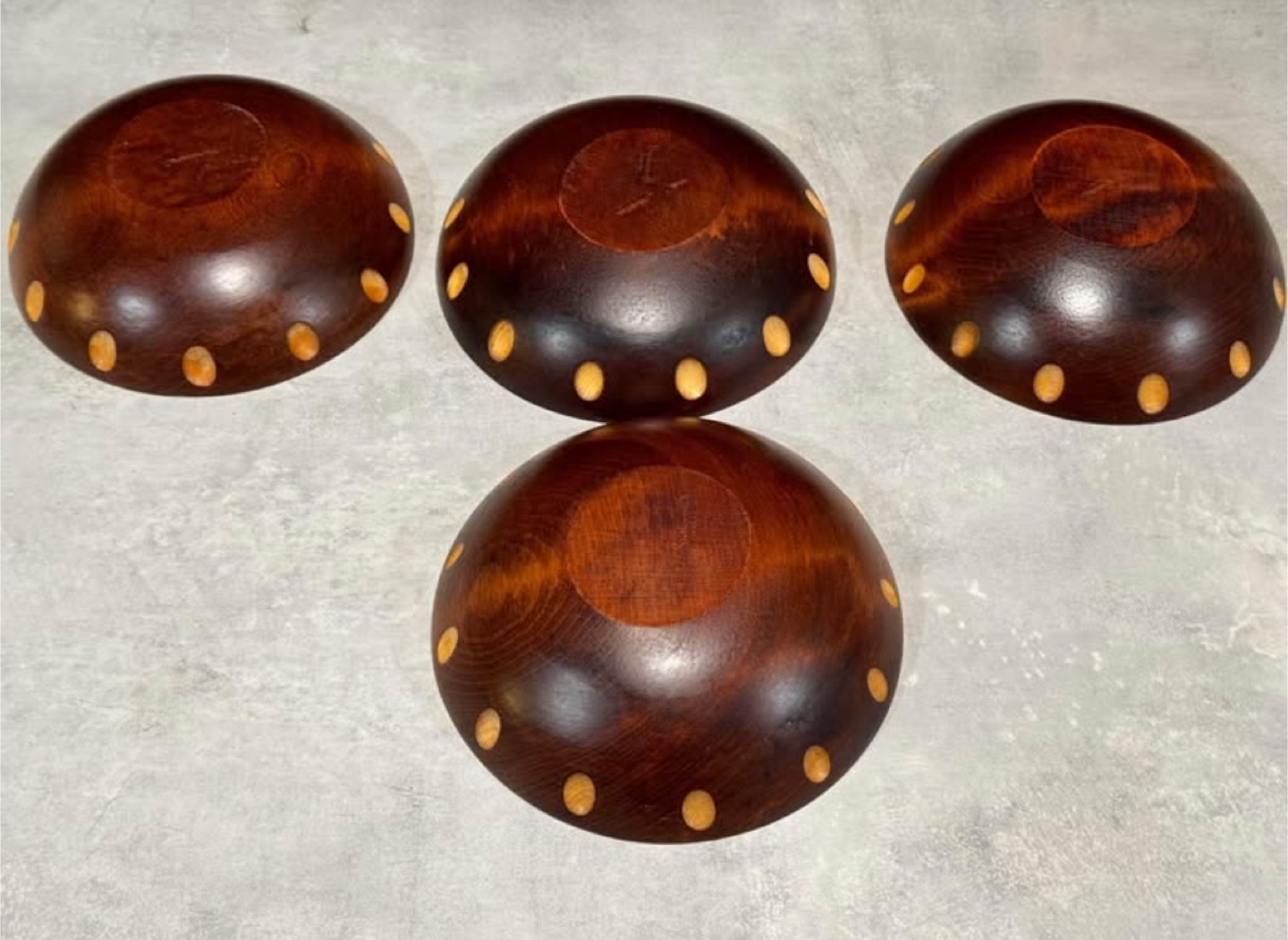 Vintage Baribocraft 🍁Wood Thumbprint Flying Saucer Salad  Bowls - photo 2