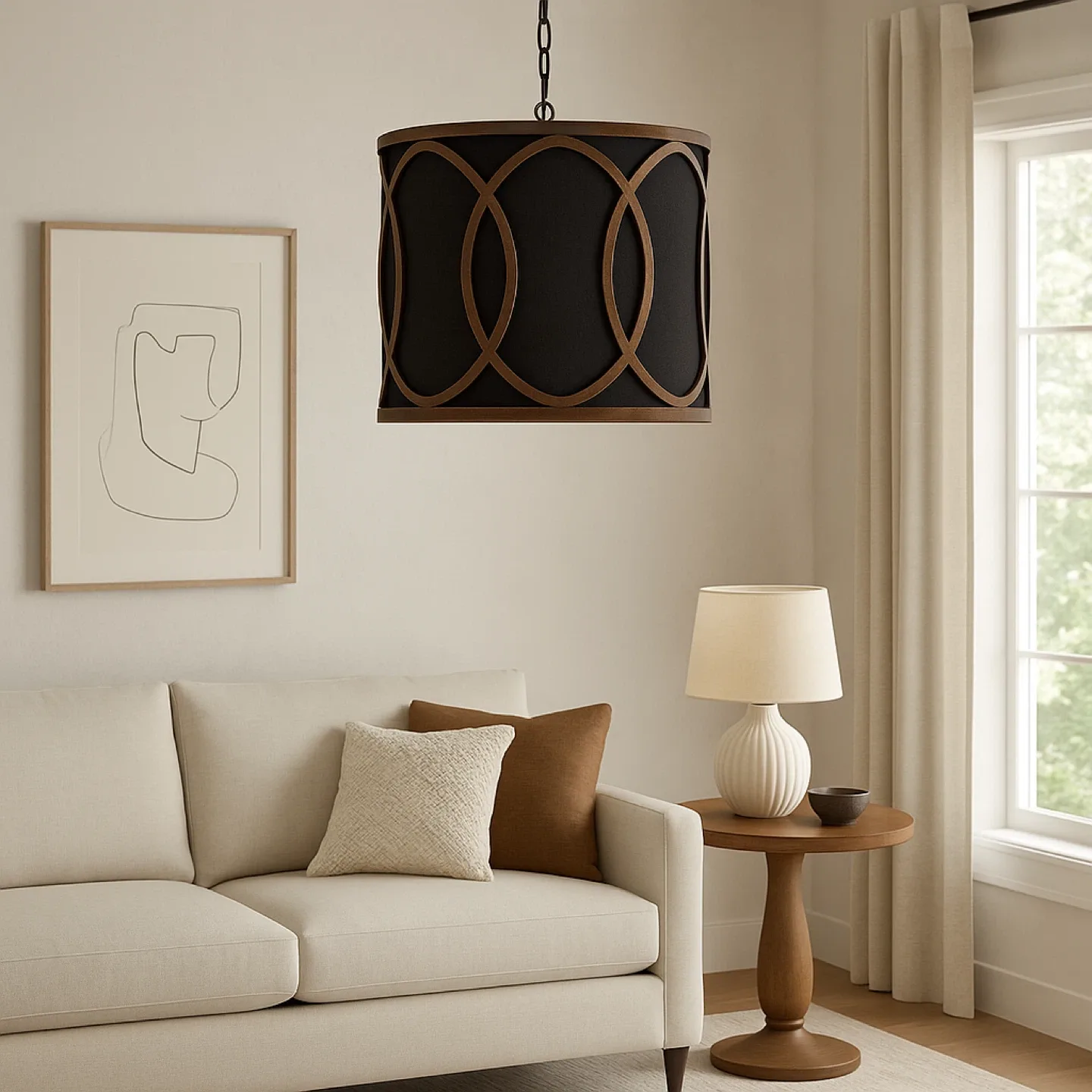 Black & Bronze Drum Pendant Light image indicator(2)
