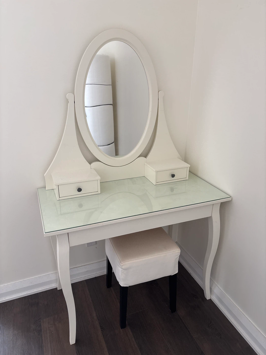 IKEA White Vanity Makeup Table with Stool