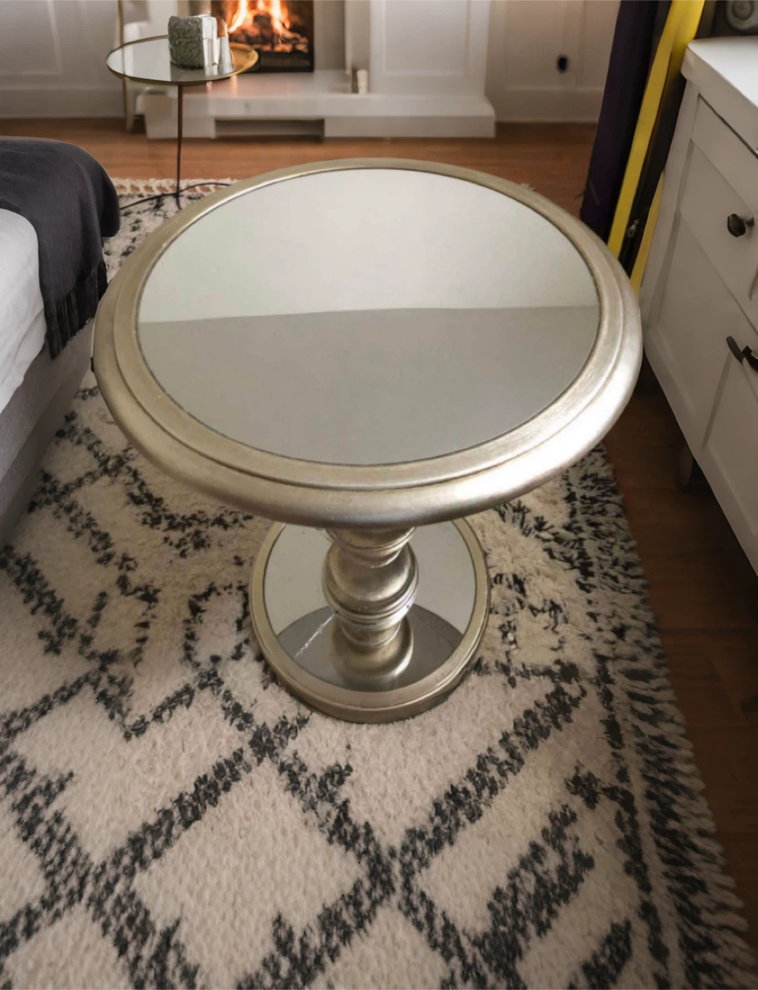 Round Mirrored Accent Table