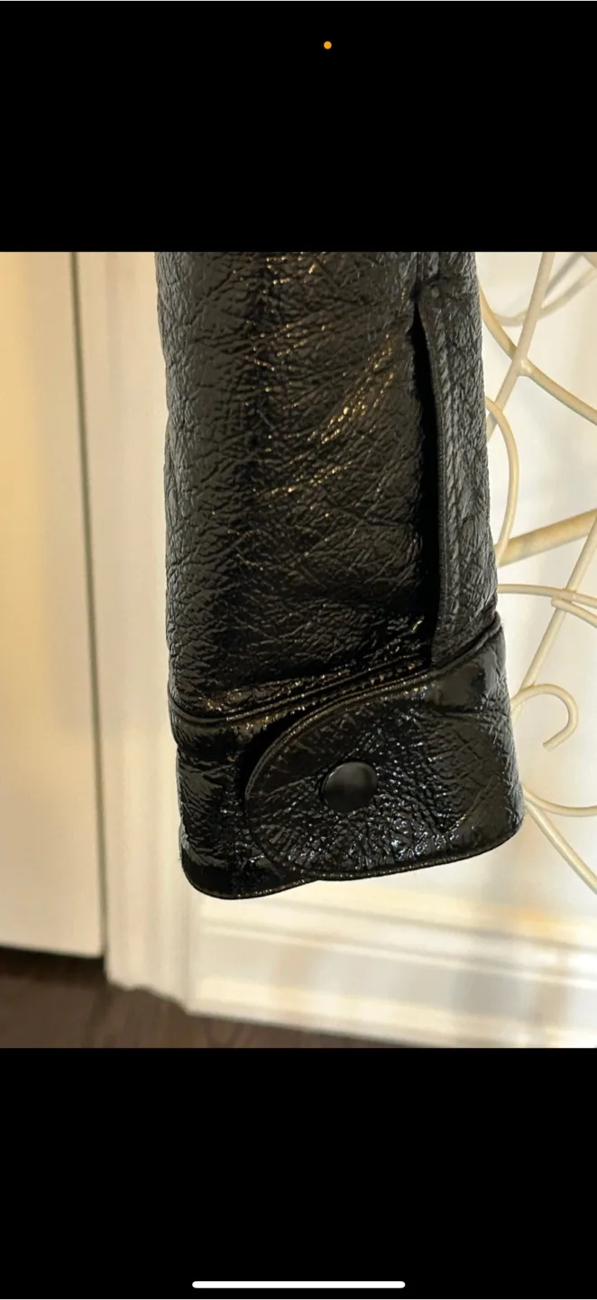 H&M Black Faux Patent Leather Moto Jacket - Size 4 image indicator(5)