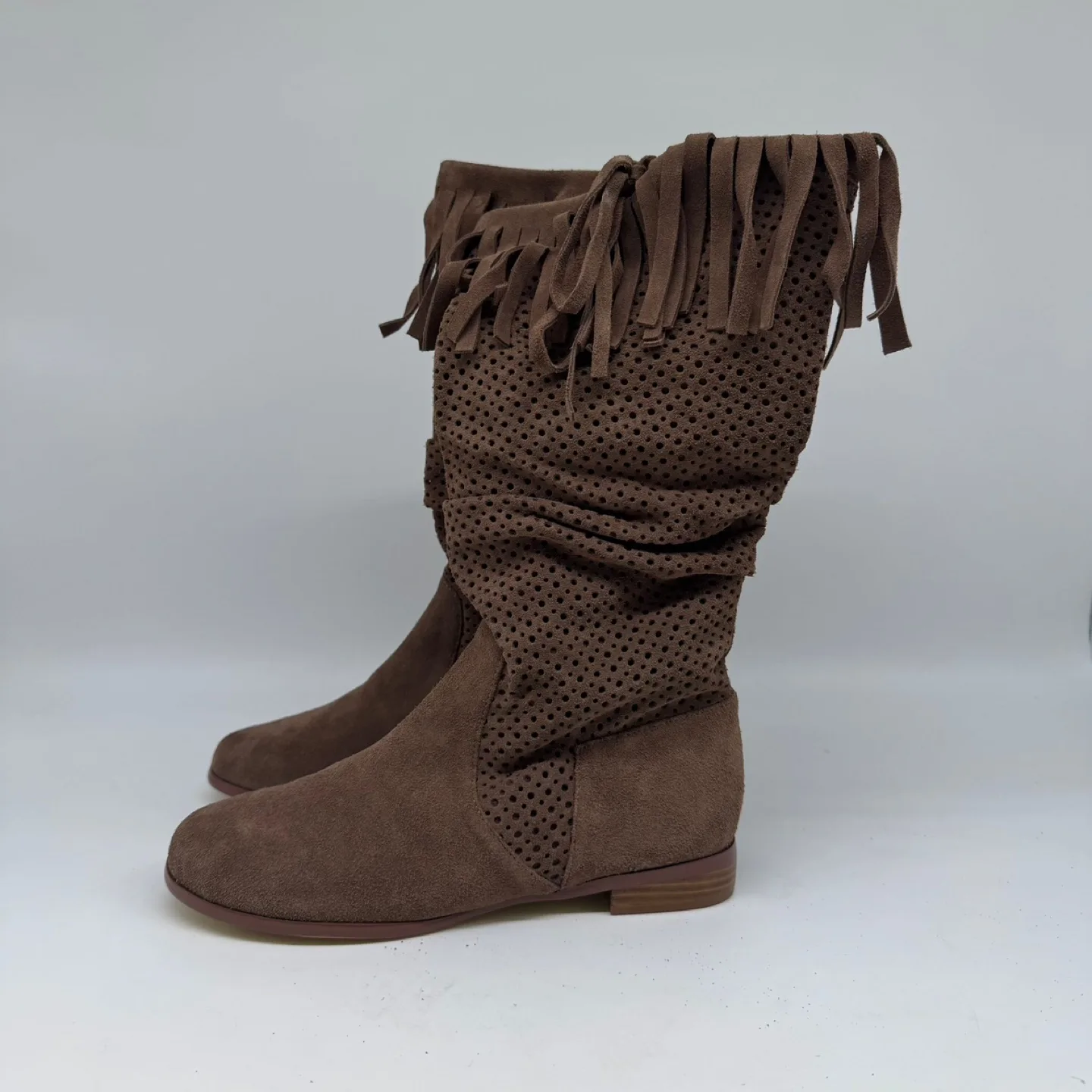 Peaches Women’s Brown Suede Fringe Mid-Calf Boots thumbnail