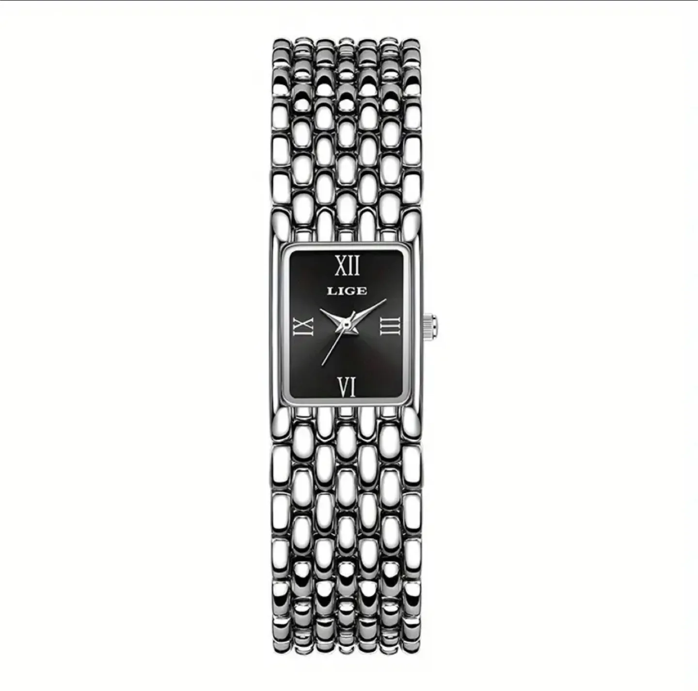 LIGE Women's Silver & Black Watch image indicator(3)