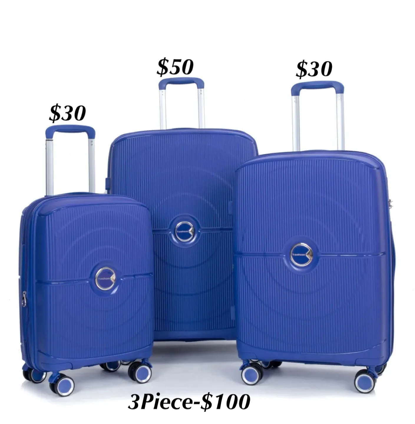 Brand New Travelhouse 3-Piece Blue Luggage Set thumbnail
