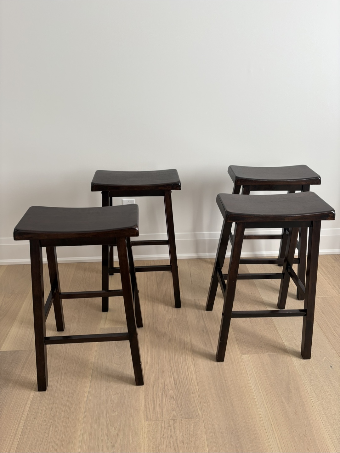 Set of 4 Dark Brown Wooden Bar Stools