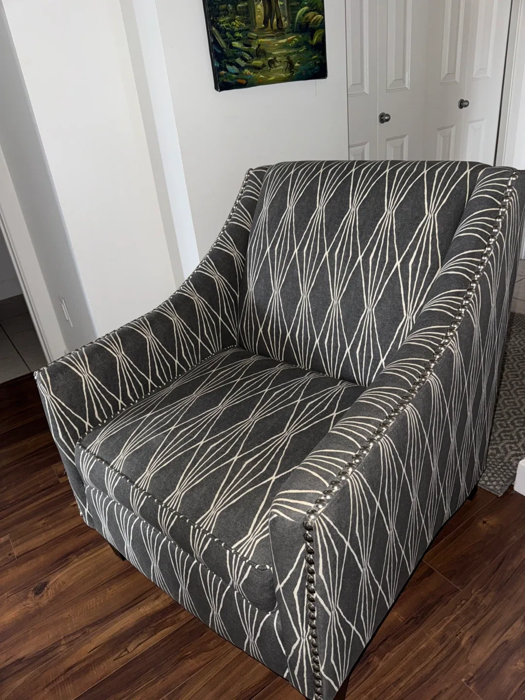 Patterned Accent Chair - Grey & White thumbnail