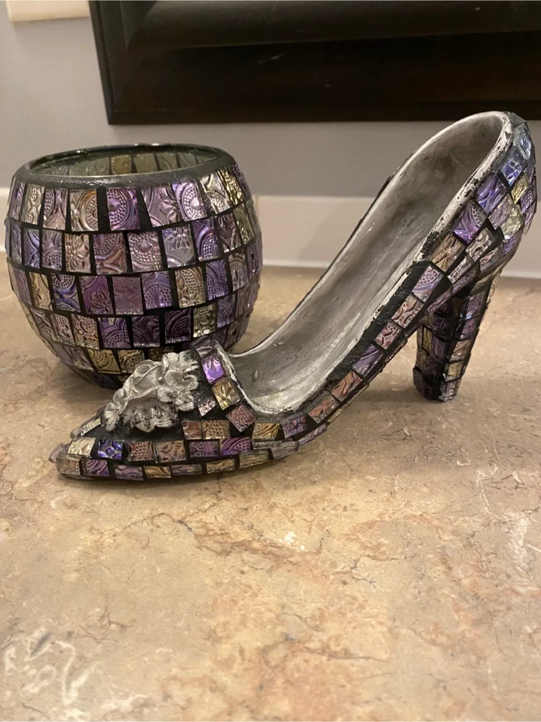Mosaic Glass Shoe & Vase Decor Set image indicator(3)