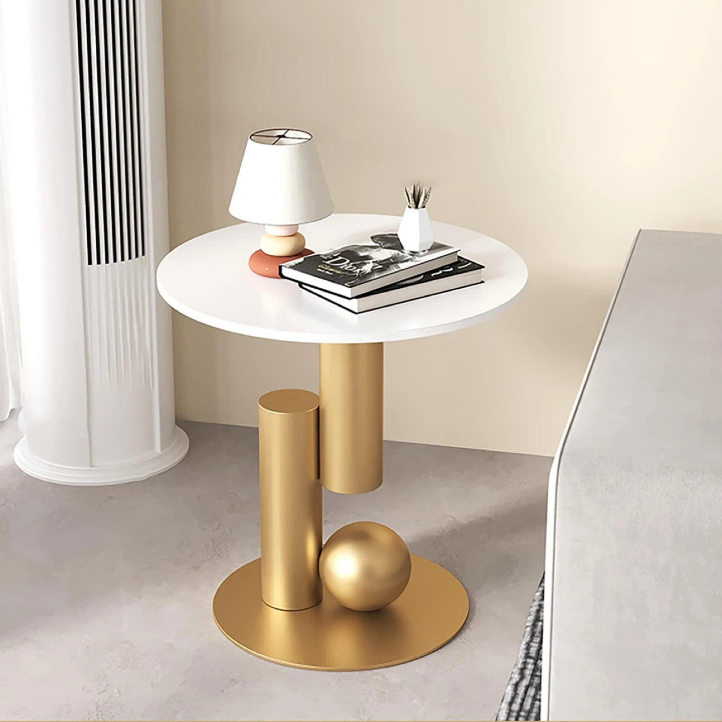 Modern White & Gold Accent Table