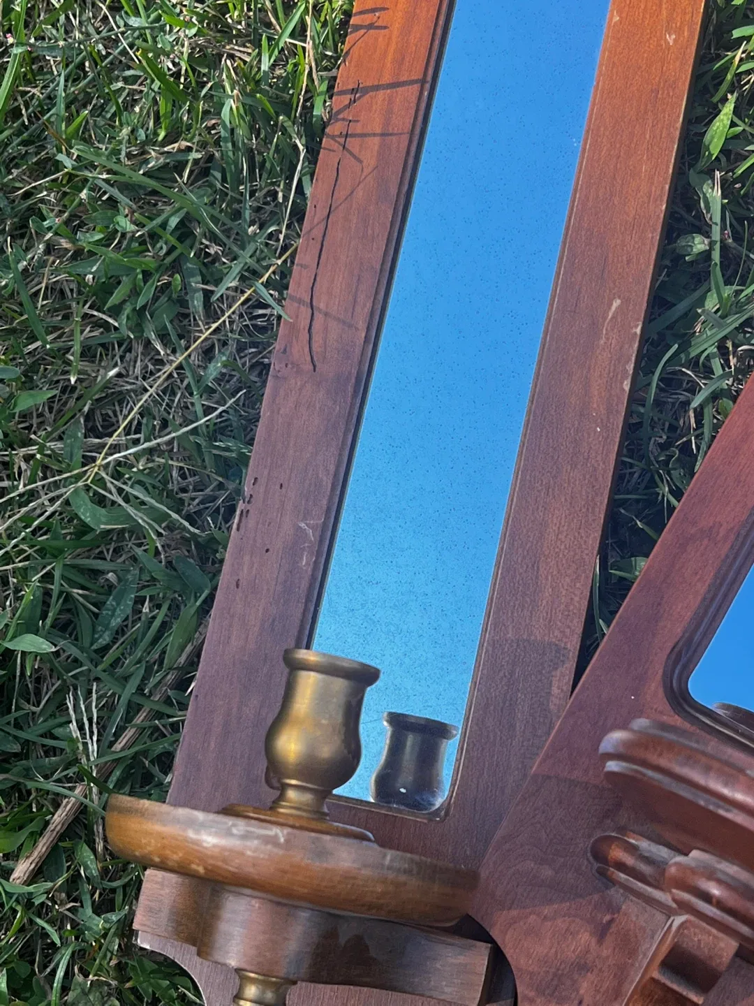 Vintage Wooden Mirror Candle Holders image indicator(2)