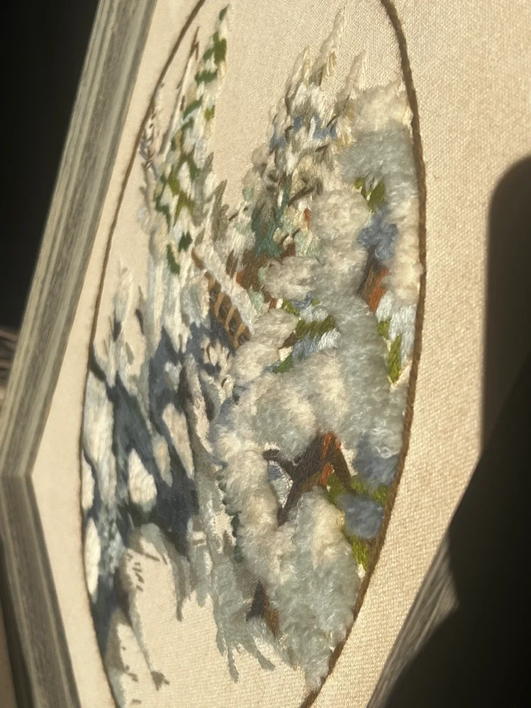 Vintage Framed Needlepoint /stitchery Winter Scene image indicator(5)