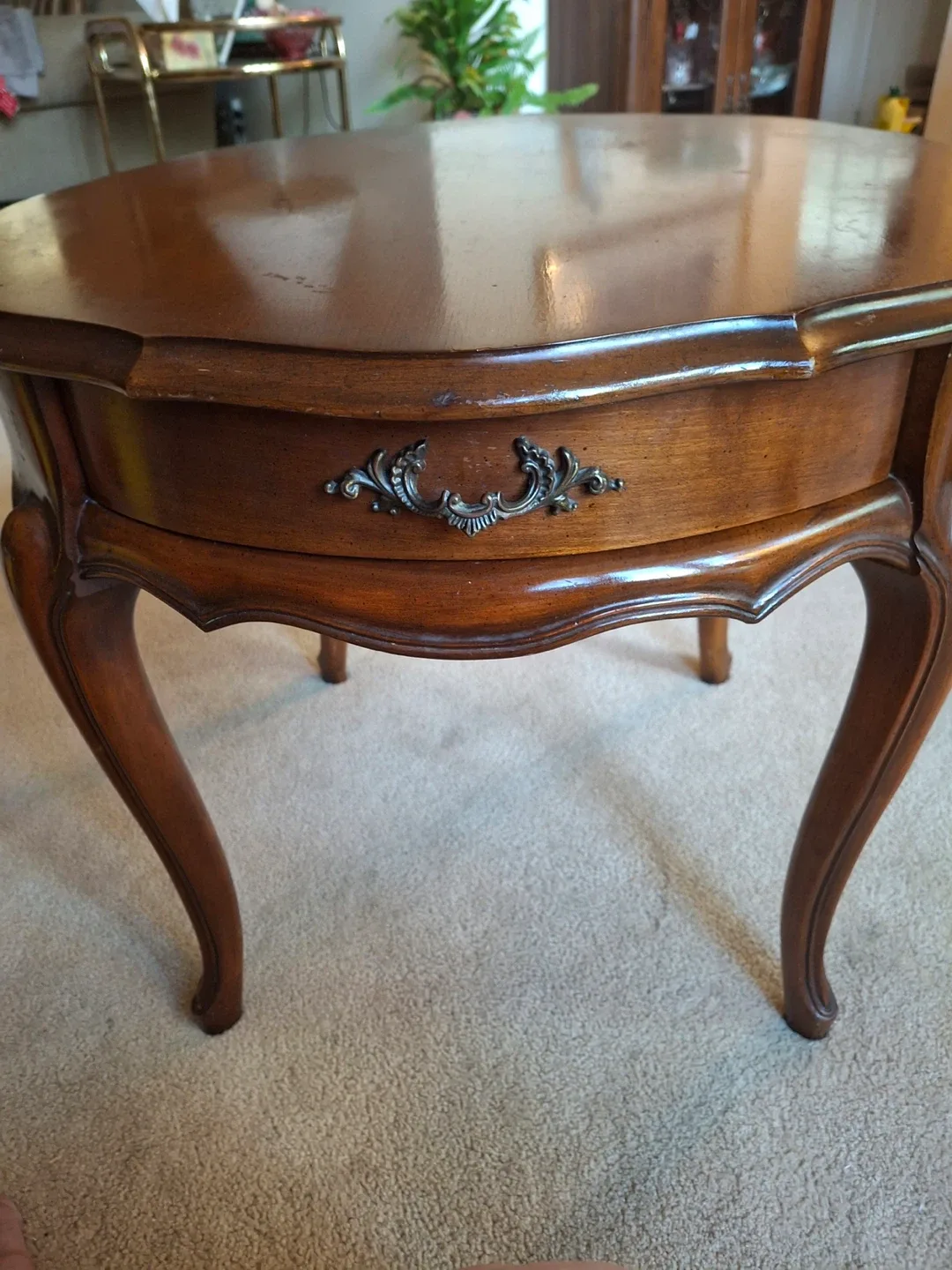 Antique round wood table thumbnail