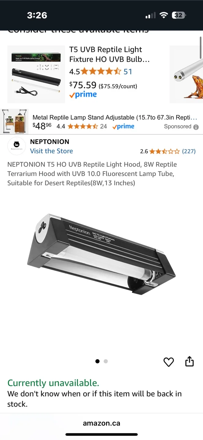 NEW NEPTIONION T5 HO UVB Reptile Light Hood 8W thumbnail