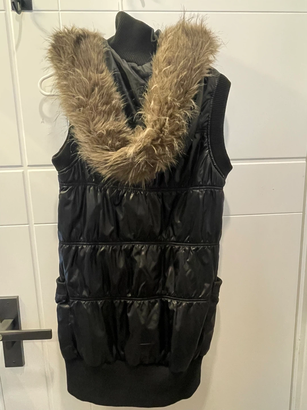 Black Puffer Vest with Faux Fur Hood - photo 2