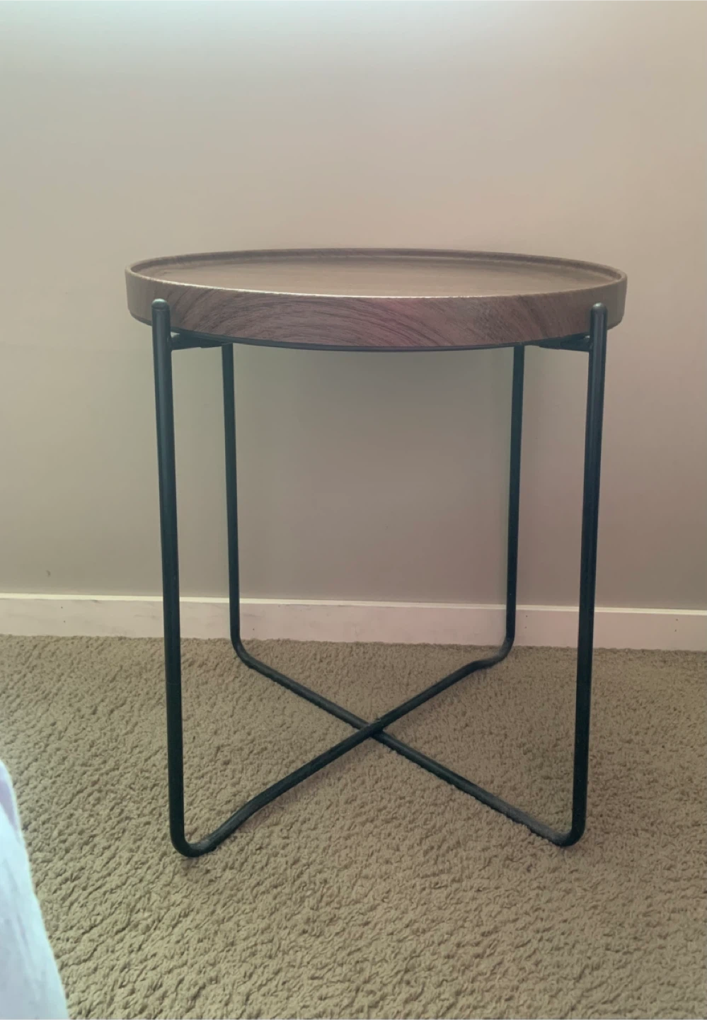 Round Side Table - Wood Top, Black Metal Frame