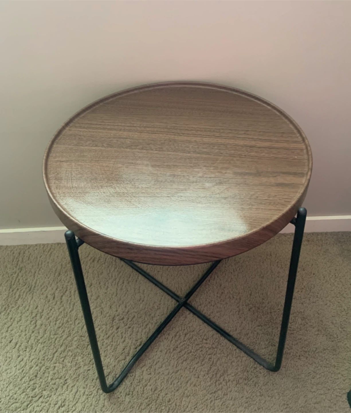 Round Side Table - Wood Top, Black Metal Frame - photo 2