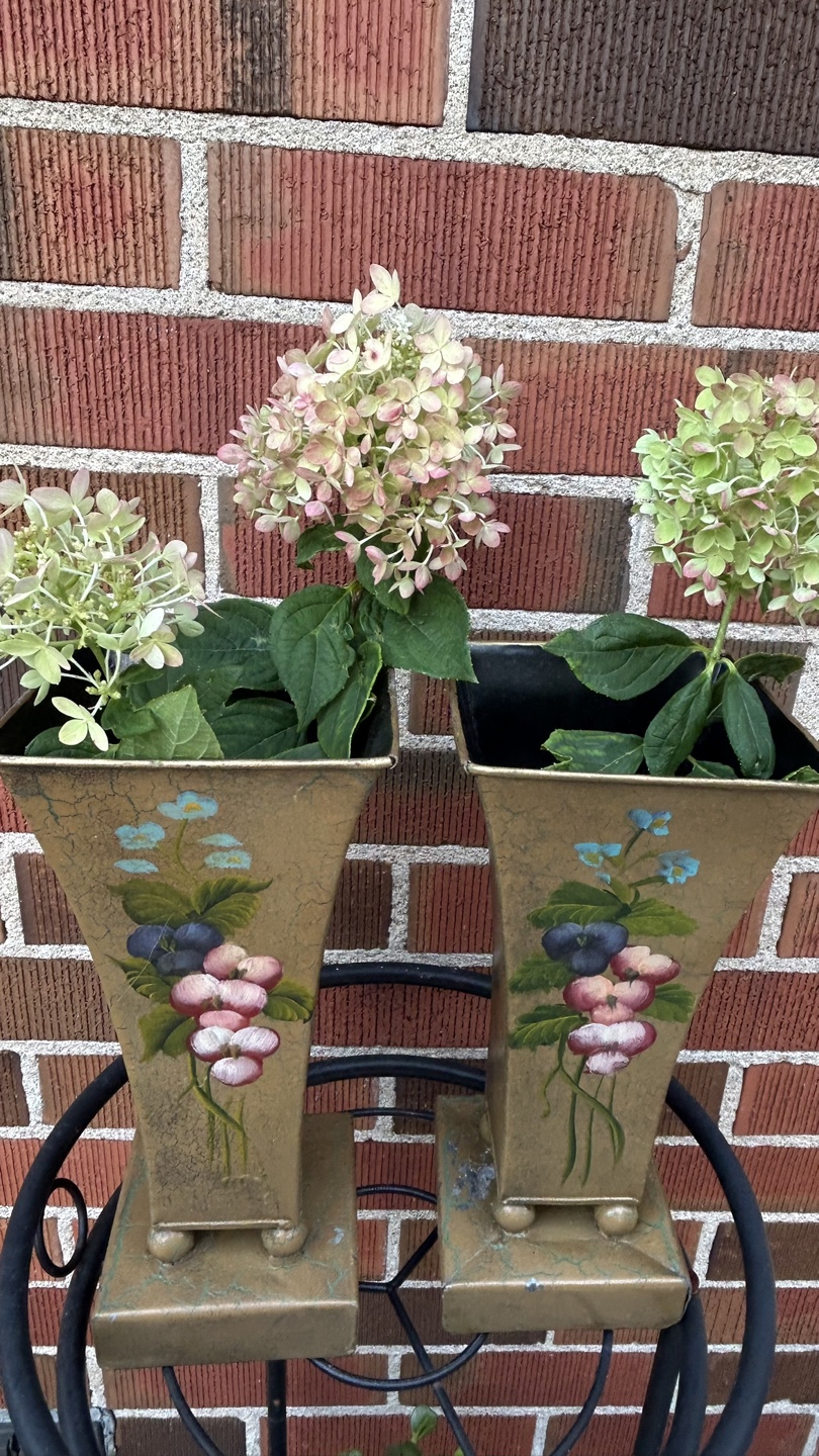 Vintage Metal Toleware Vases/Planters Mid Century