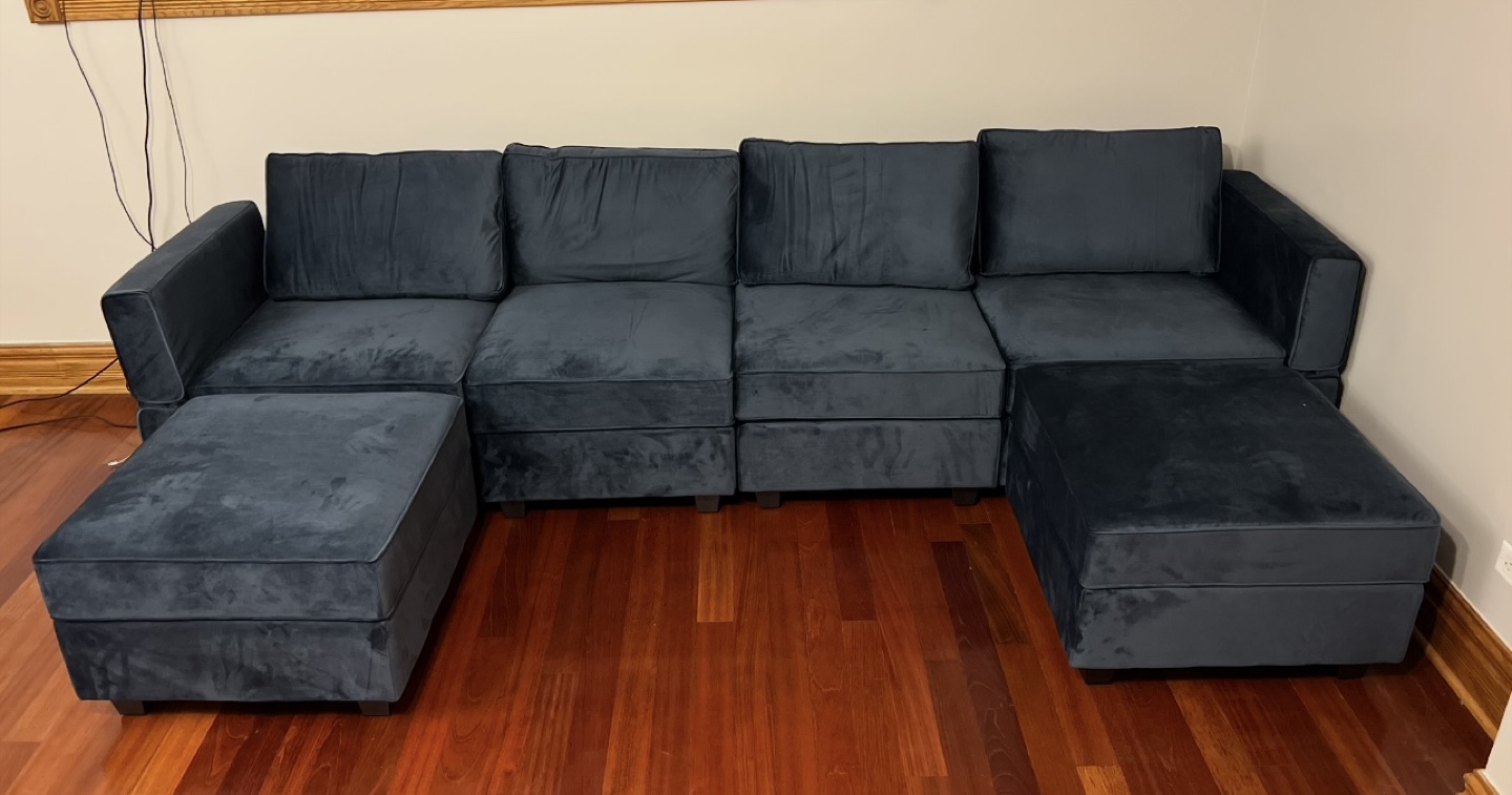 Blue Velvet module Sectional Sofa with Ottoman