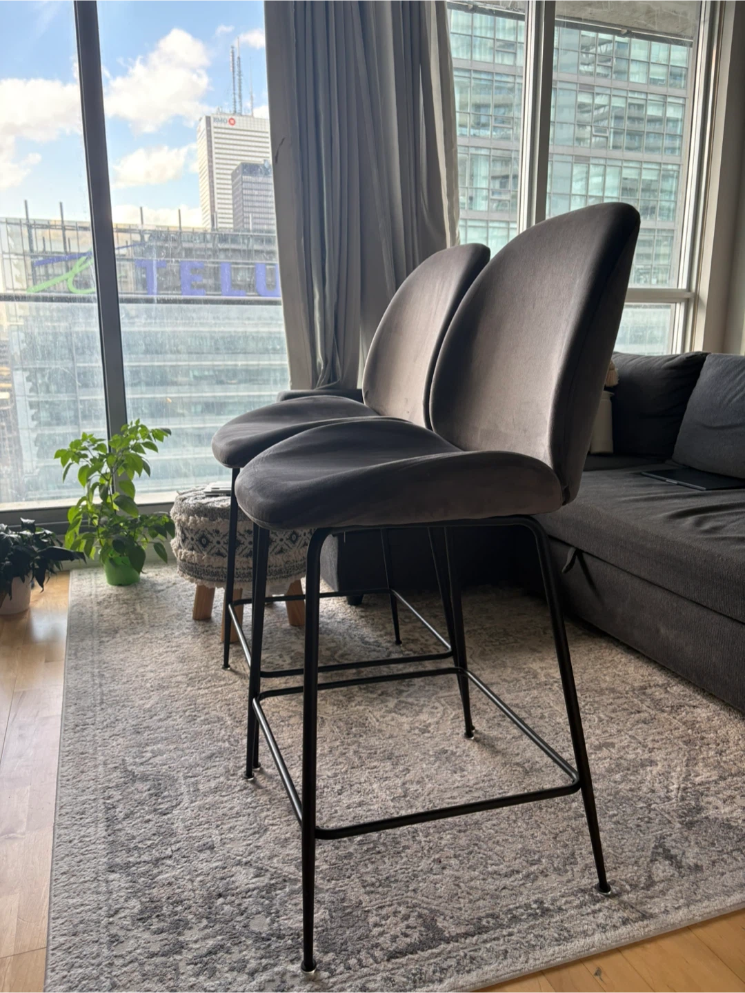 Structube - Judith Velvet Bar Stools (Set of 2)