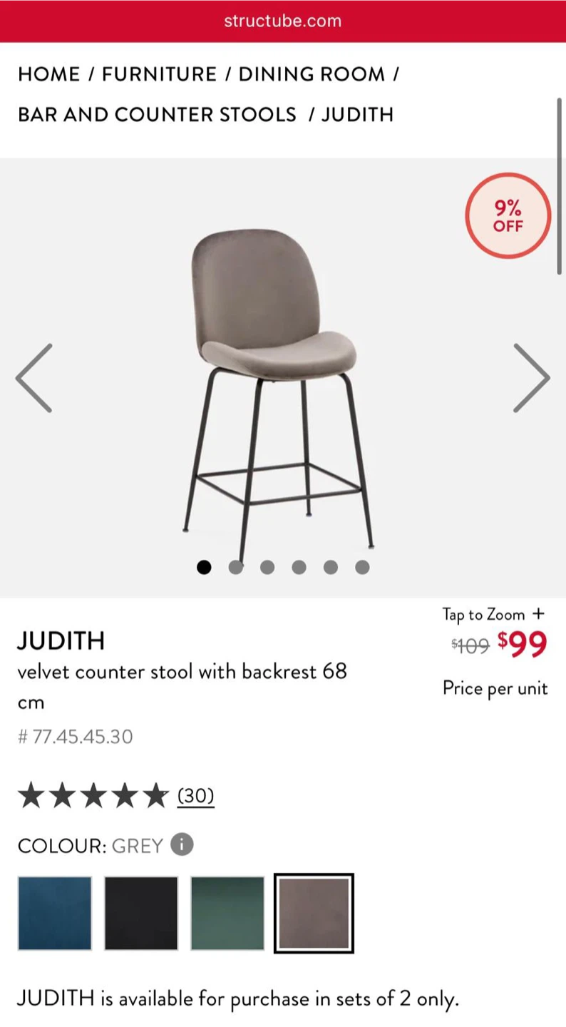 Structube - Judith Velvet Bar Stools (Set of 2) - photo 4