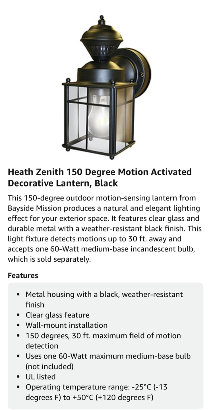 Heath zenith motion activated outdoor light fixture. - photo 2