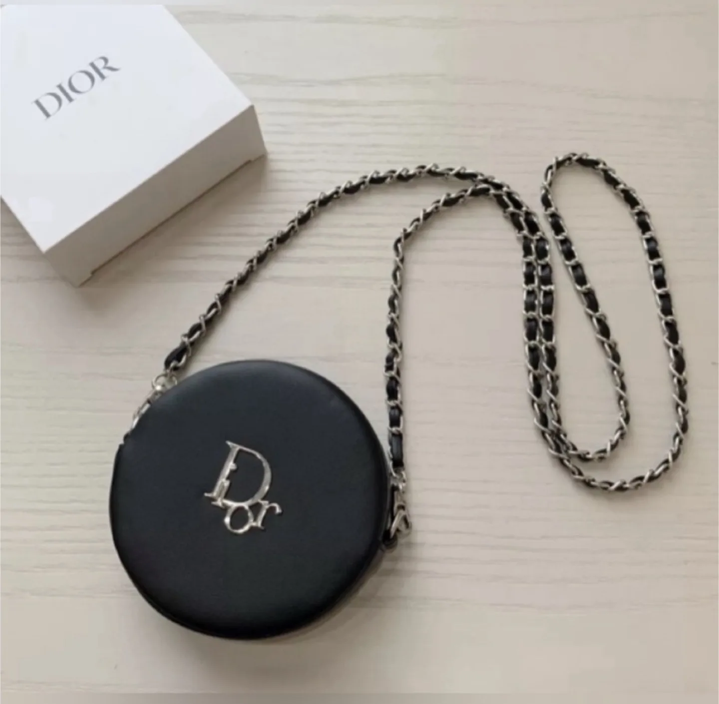 Dior Round Box Bag with Chain Black