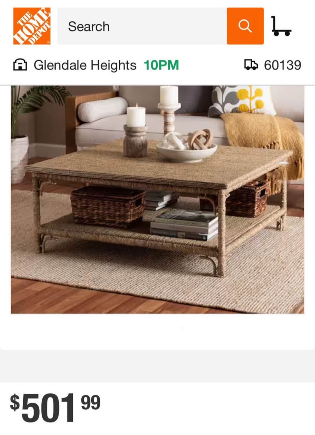 New Boho Bohemian Square Seagrass Coffee Table - photo 2