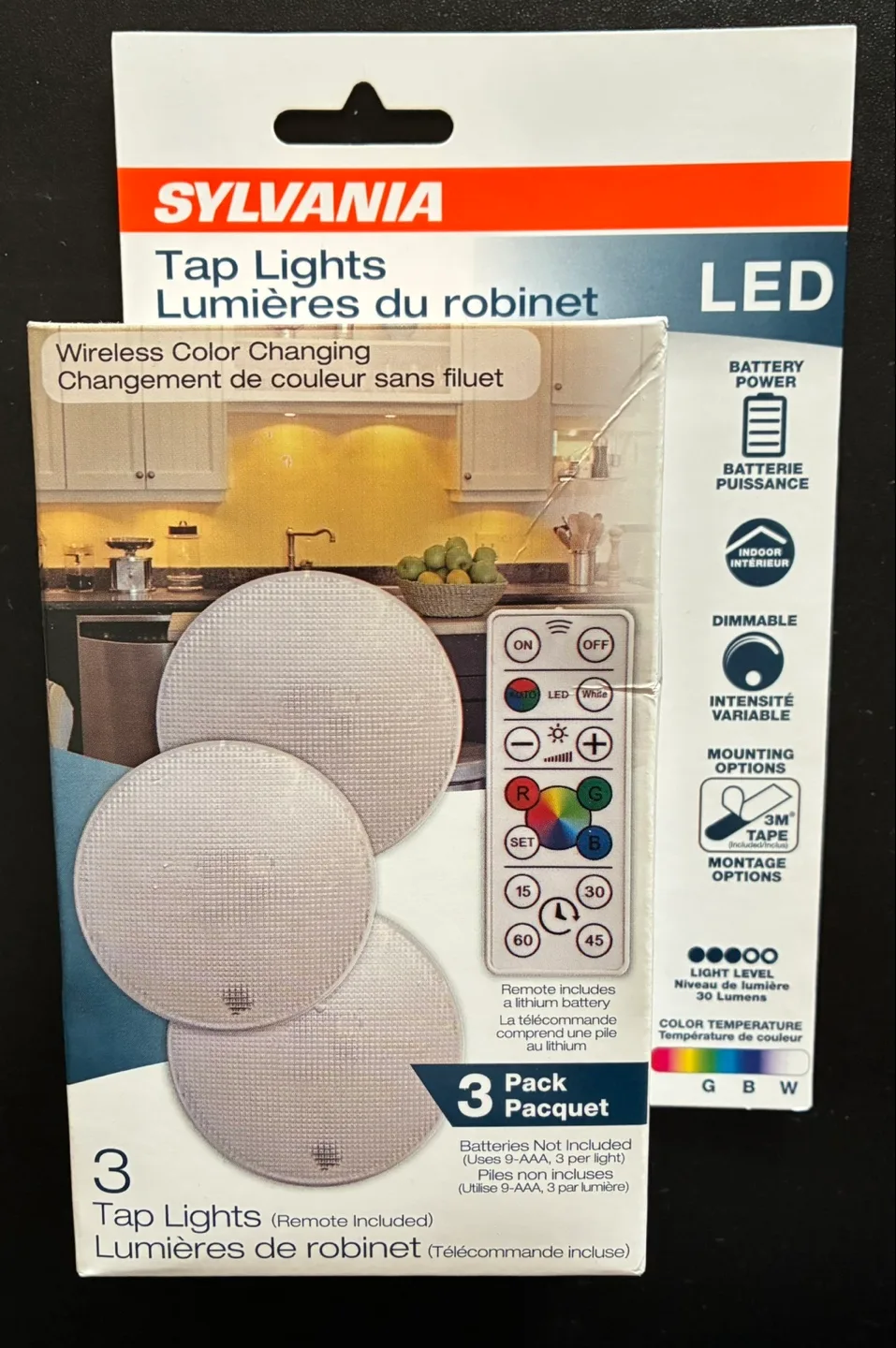Sylvania LED Tap Lights w/ Wireless Remote (3 pack) - Brand New thumbnail