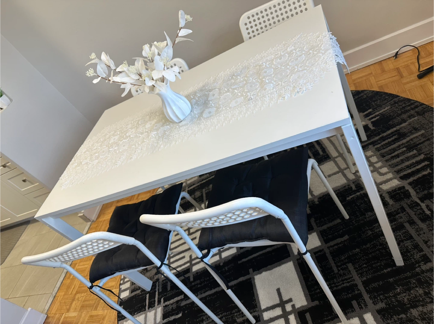 IKEA White Dining Table with 4 Chairs