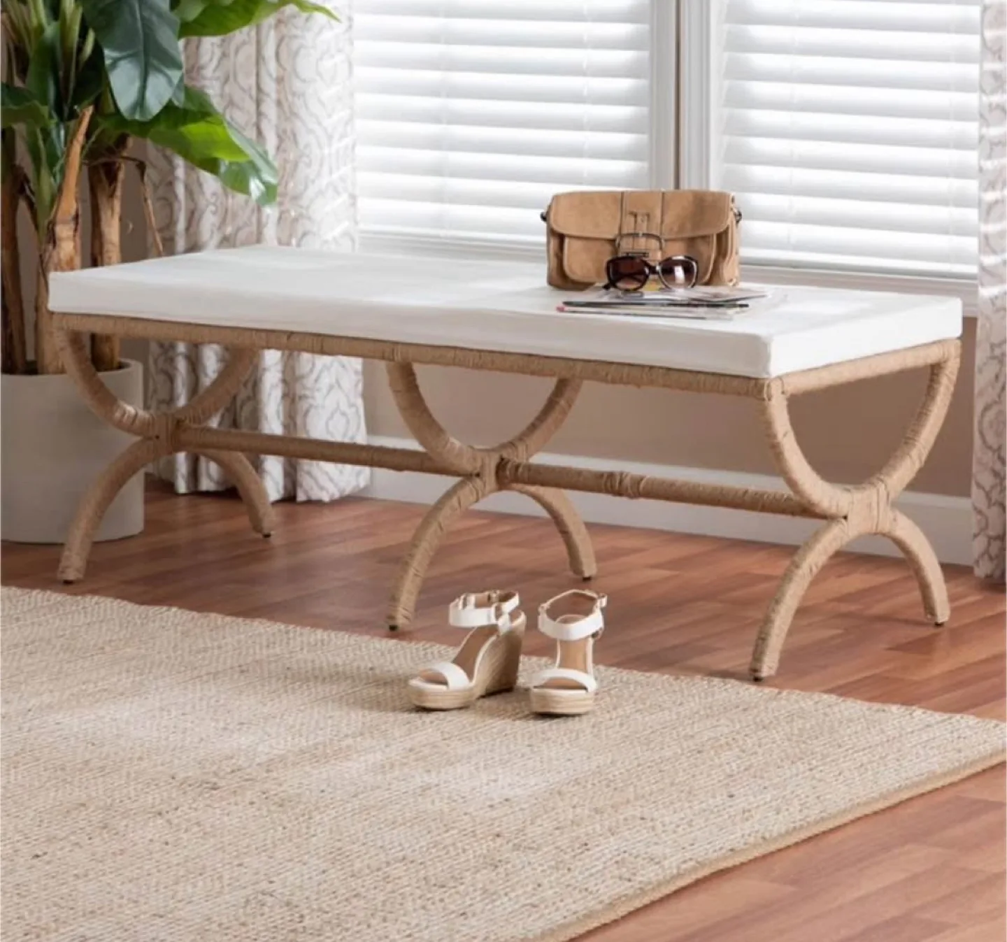 New Boho Bohemian Japandi Accent Bench Seating thumbnail