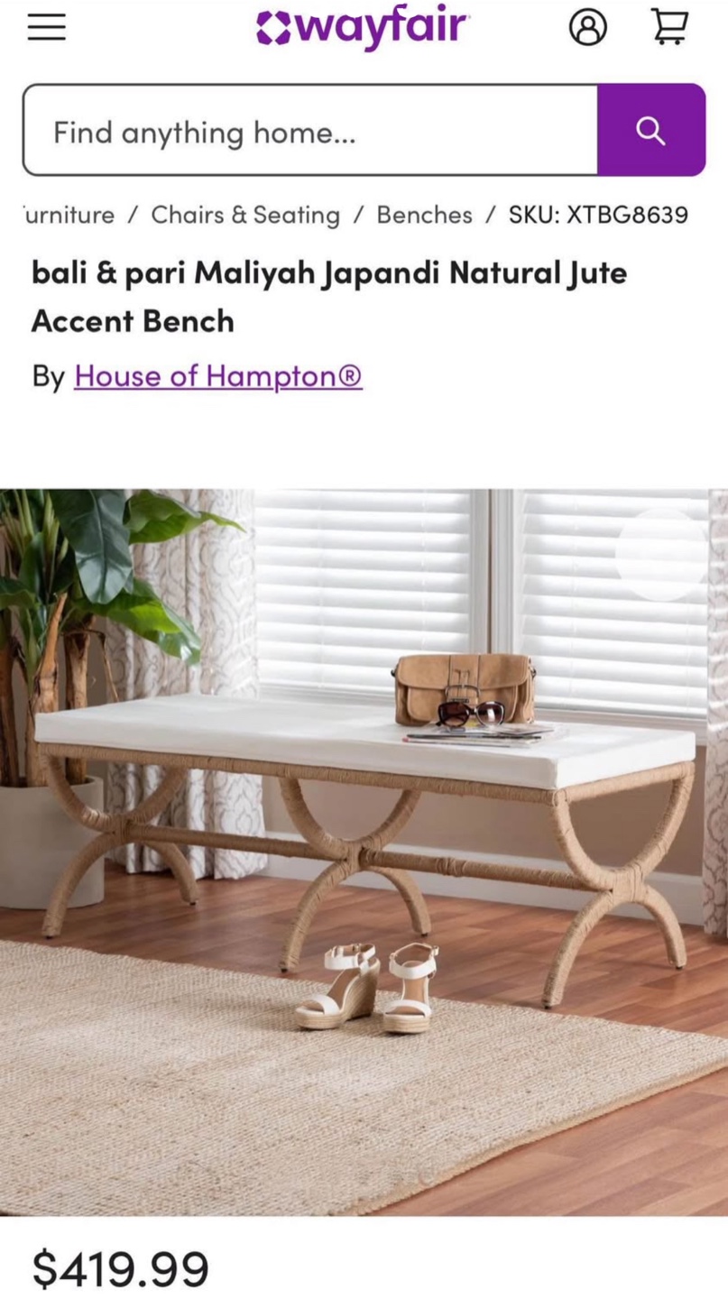 New Boho Bohemian Japandi Accent Bench Seating - photo 2
